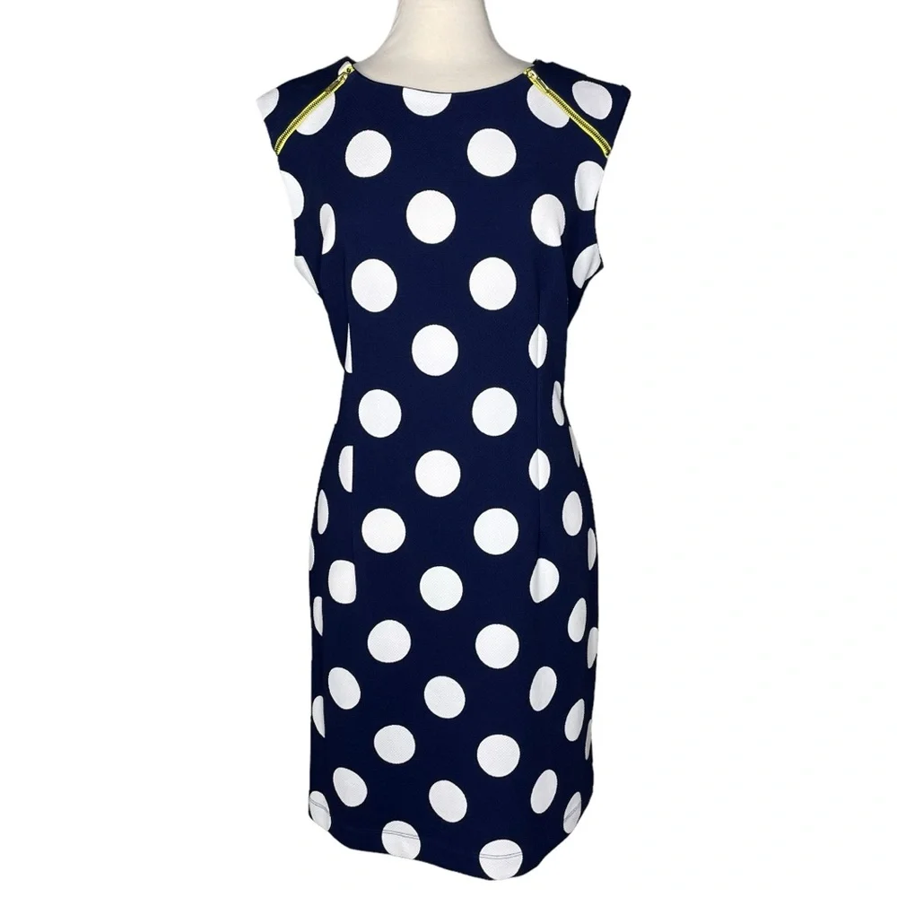 Karin Stevens 16 polka dot dress blue white yellow